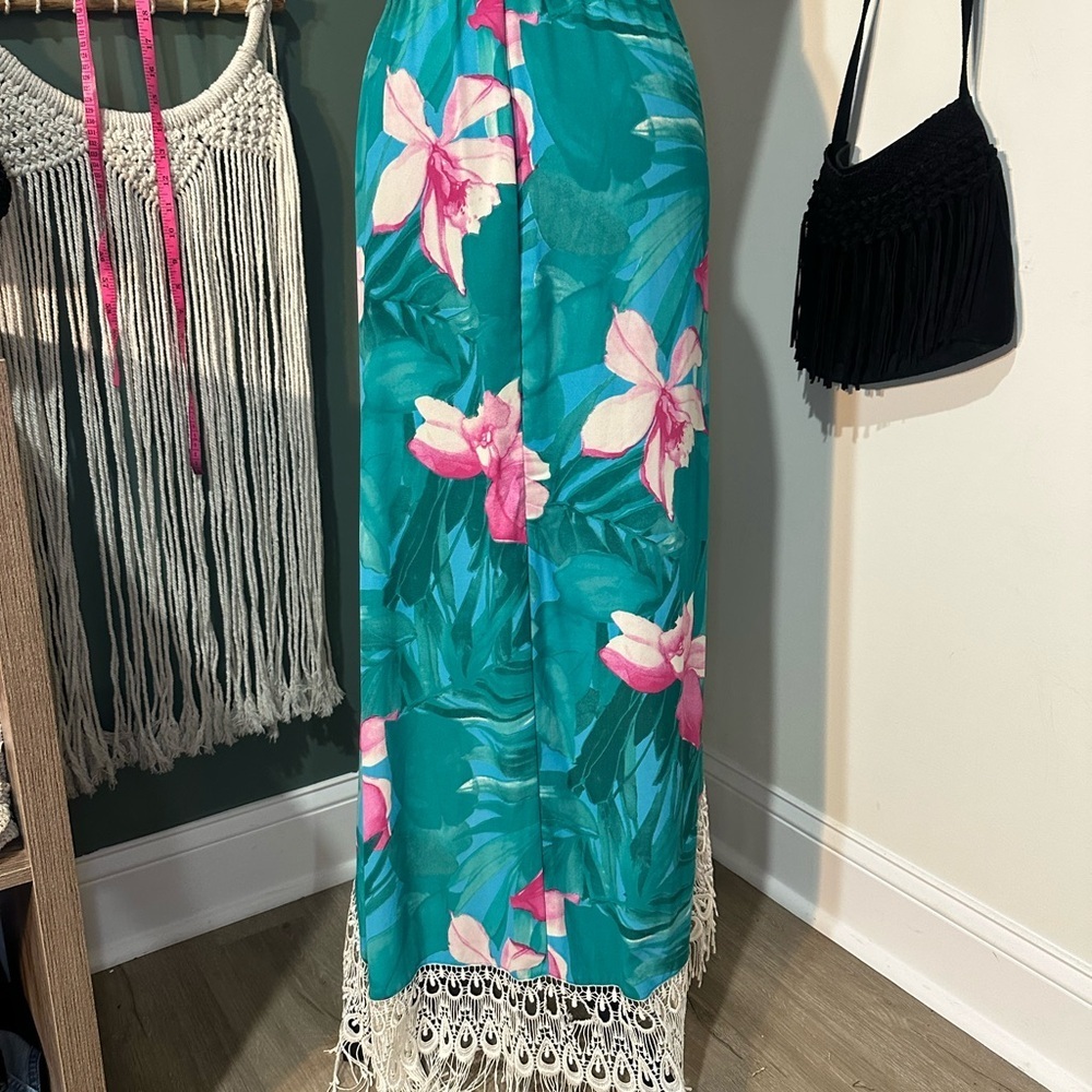 Show Me Your MuMu Boho Floral High Low Fringe Skirt Swim Cover Up Beach Small - Picture 6 of 6